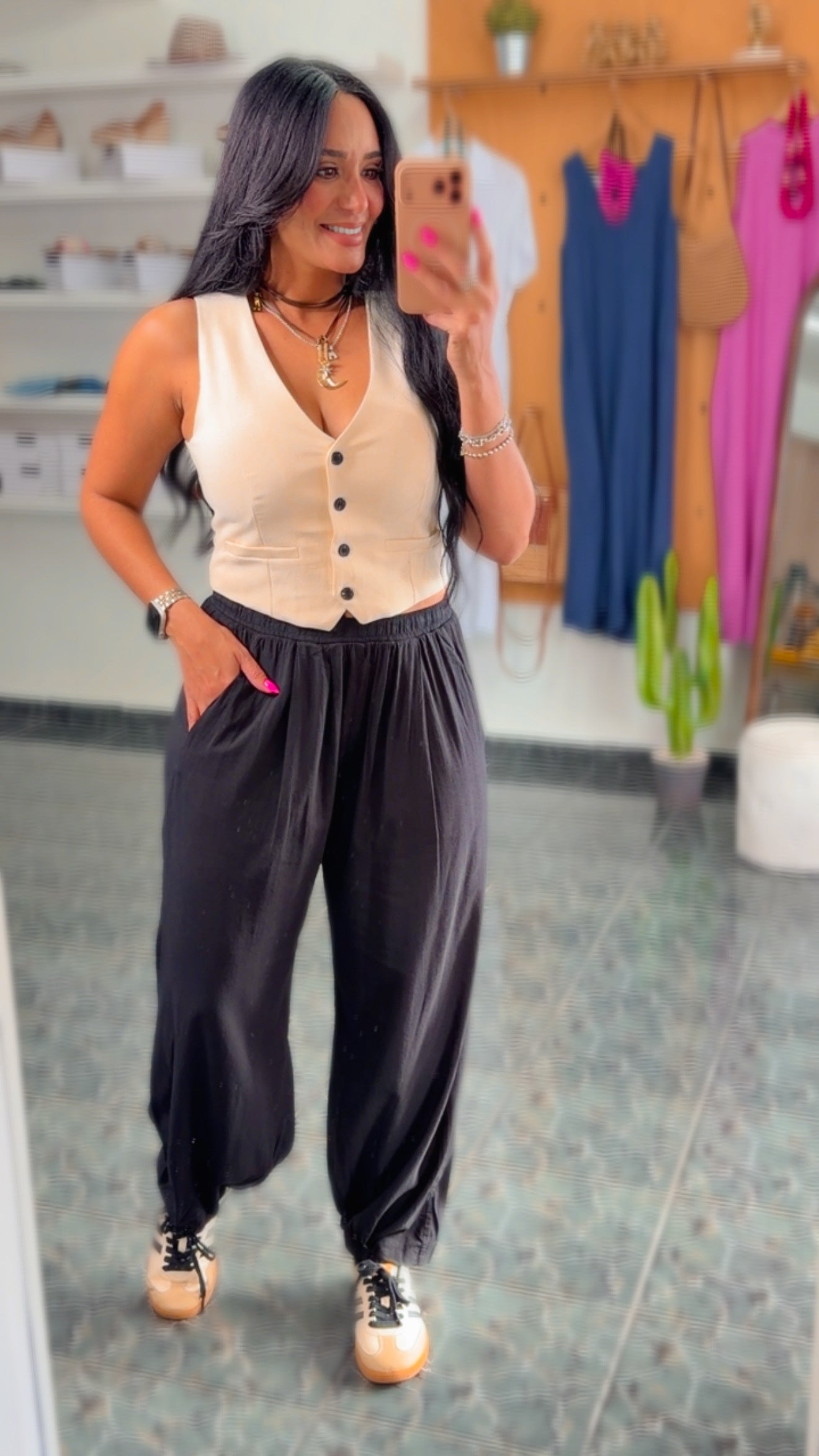 Black Rayon Mid Rise Wide Leg Pants