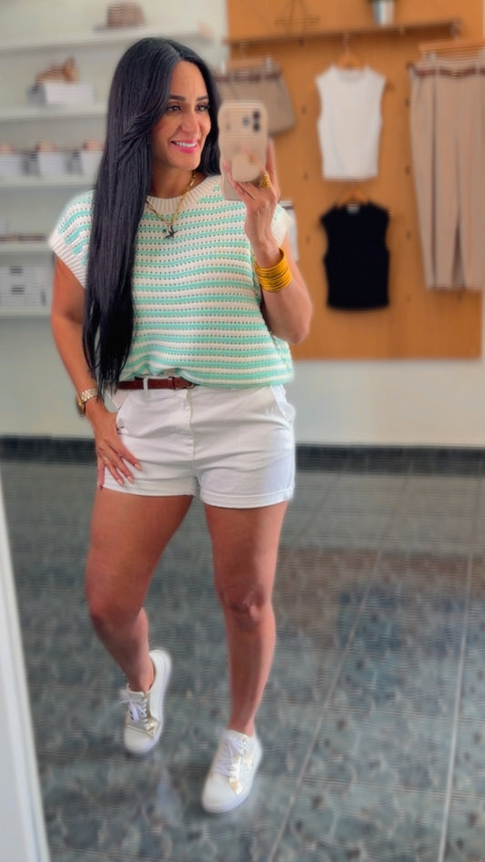 Mint Stripped Acrylic Knit Top