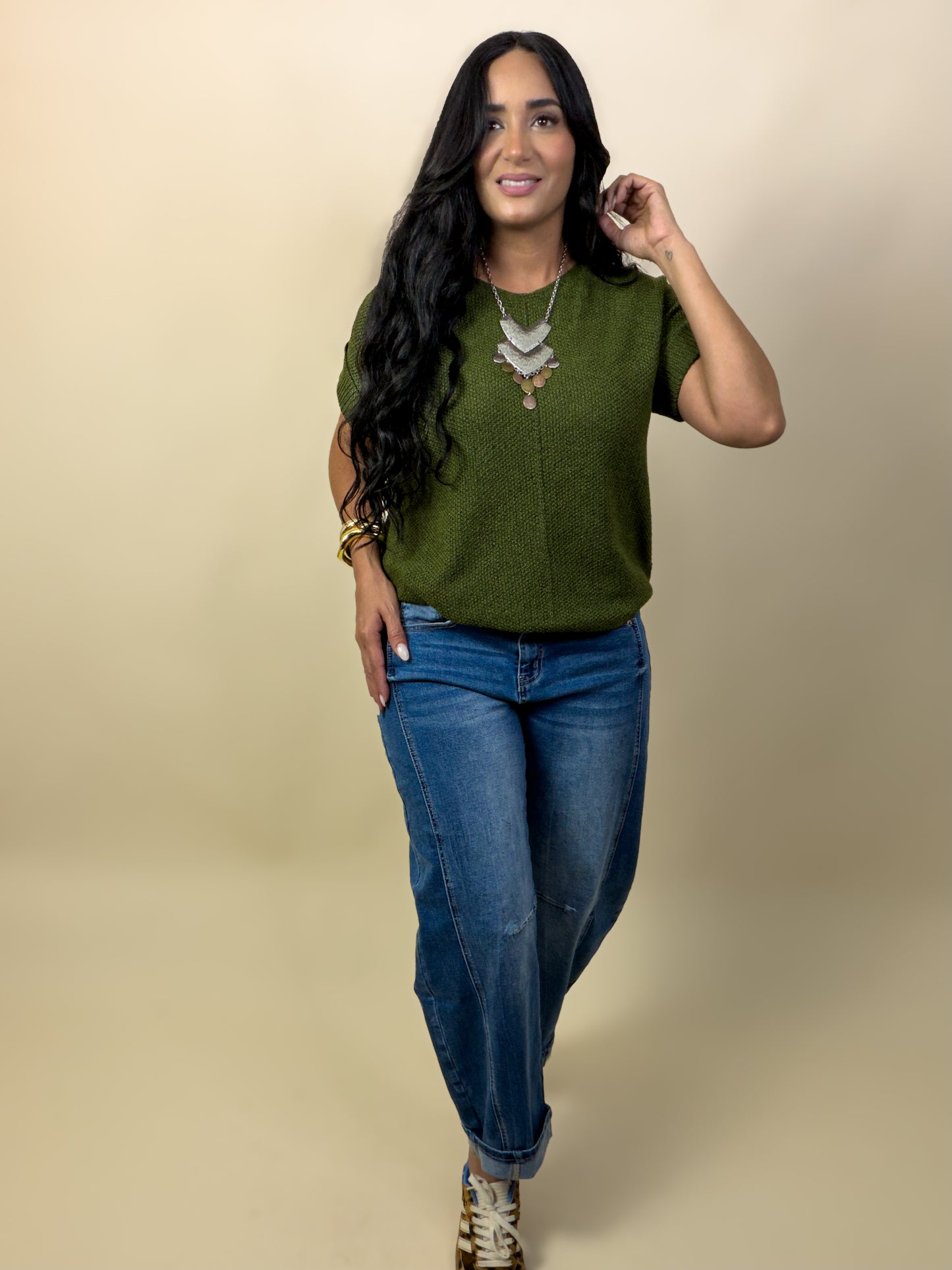 Olive Center Seam Sweater Top