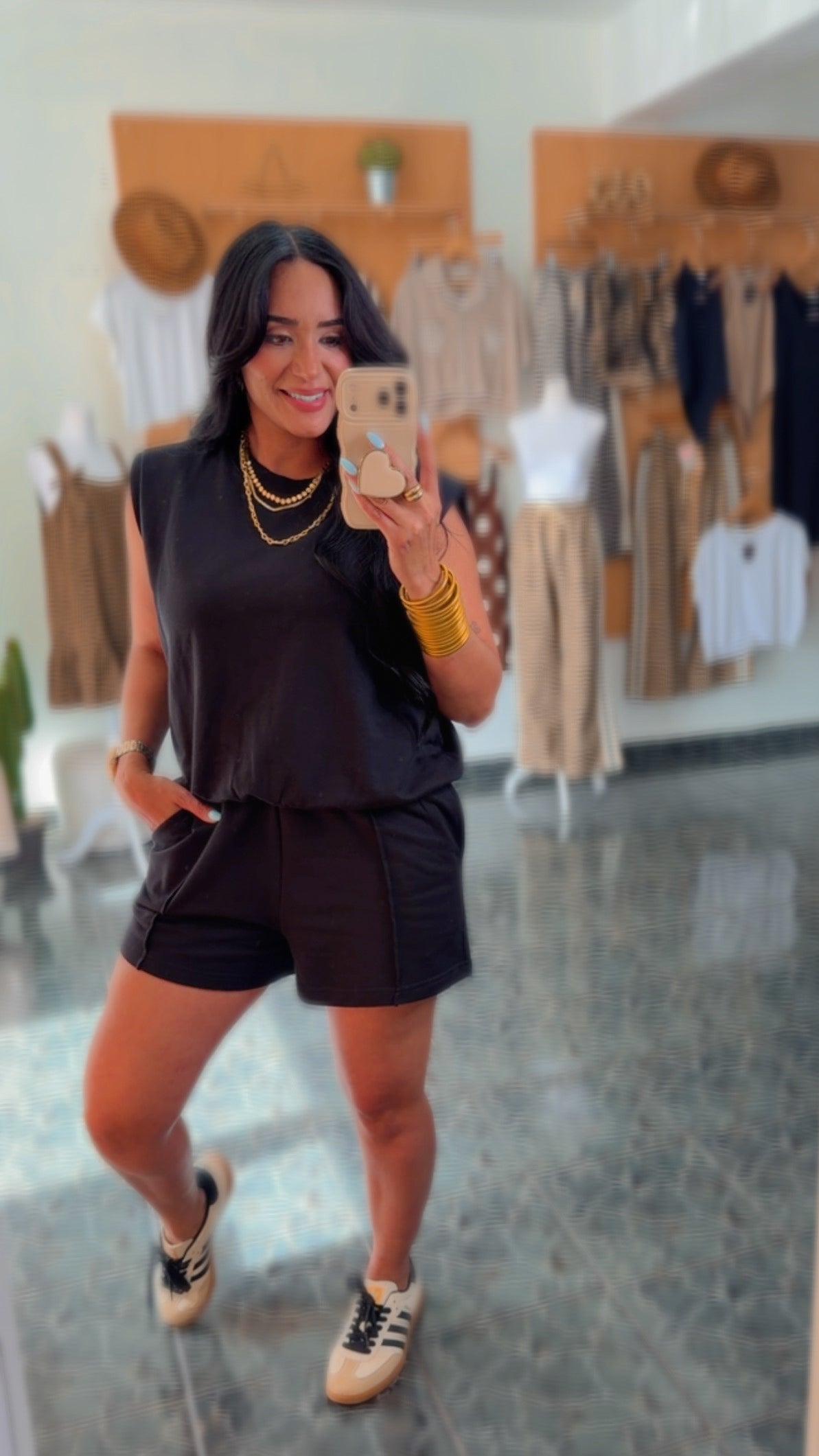 Black French Terry Shoulder Pad Top/Short SET