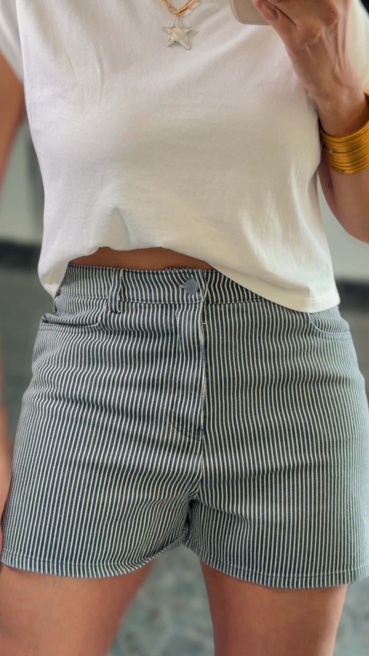 Navy/White Striped Denim Short