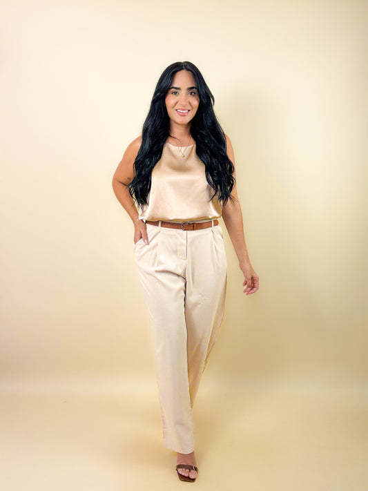 Natural Belted Paper Bag Pants