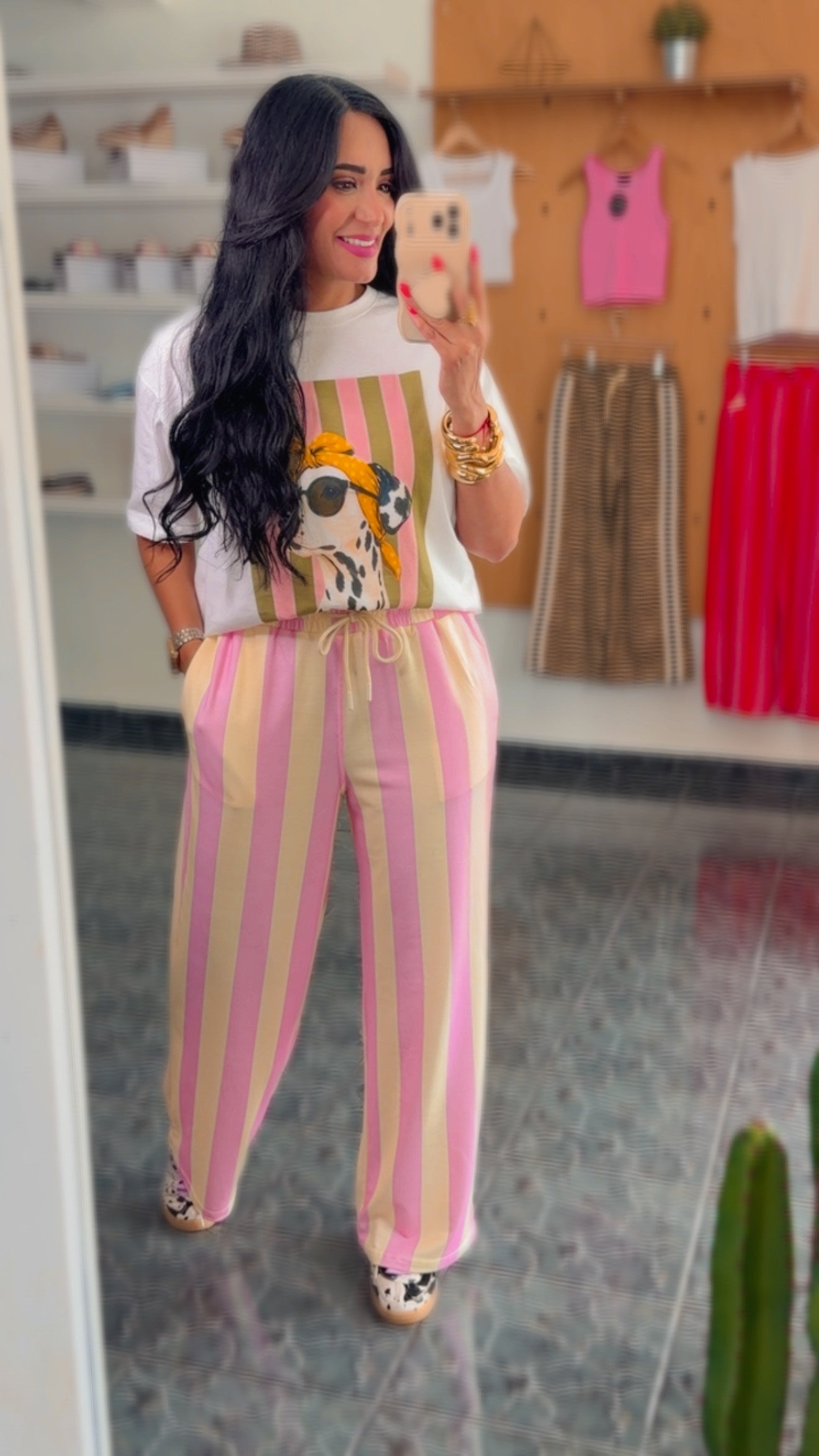 Pink/Lemon Stripe Comfy Spandex Pant