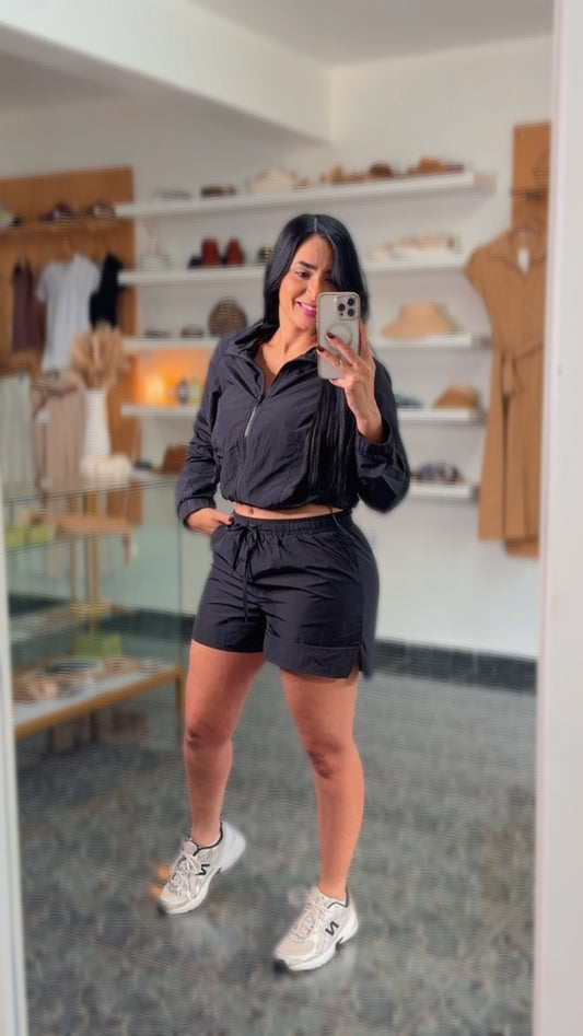 Black Jacket/Shorts Set