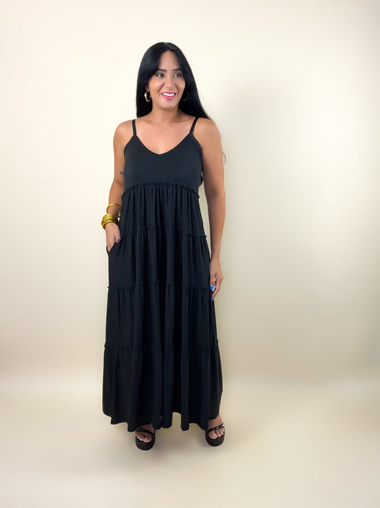 Black Tiered Ruffled Maxi Dress