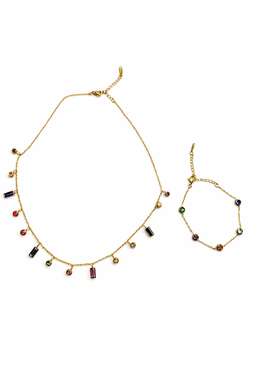 18K Gold Pleated Waterproof Stainless Steel Crystal Charms Set