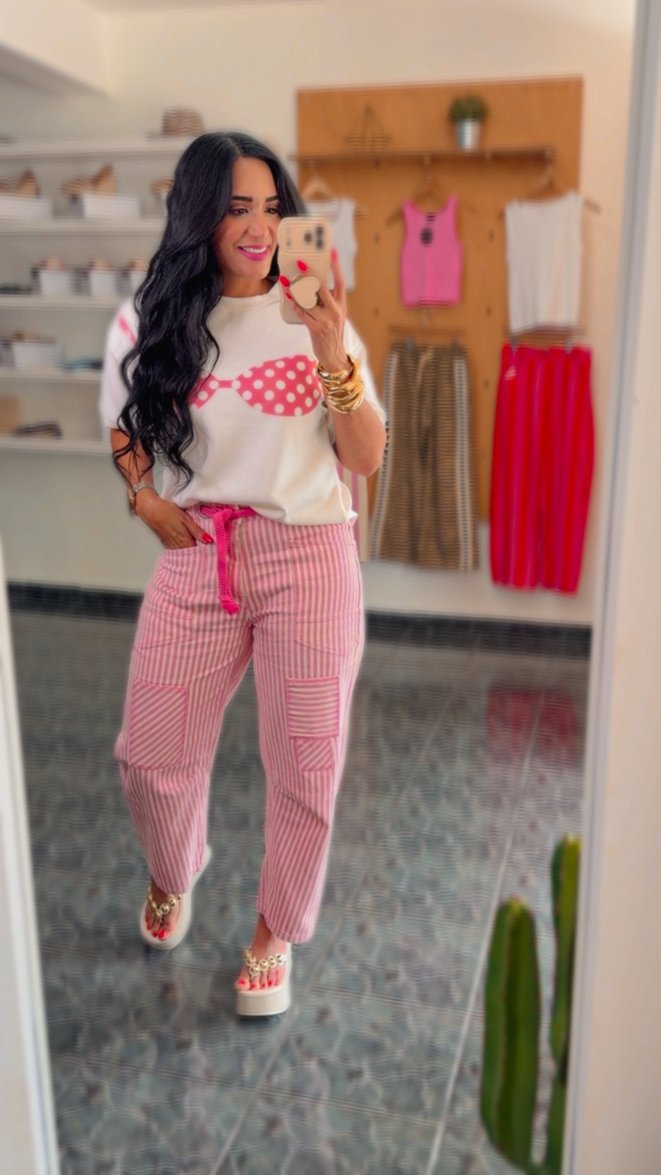 Pink Washed Vintage Stripe Rope Pants