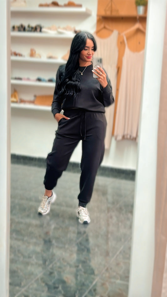 Black Pullover Jogger Set