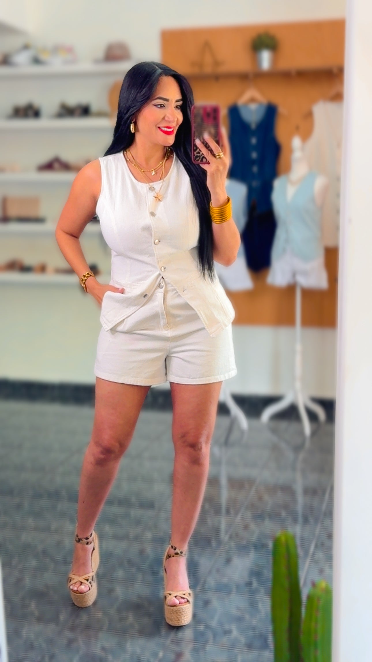 White Button Front Vest