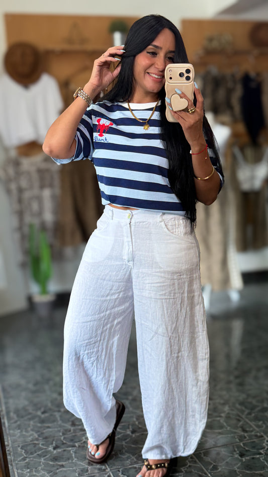 Italy White Ballon Linen Pants
