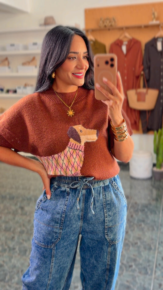 Doggy Short Sleeve Knit Top