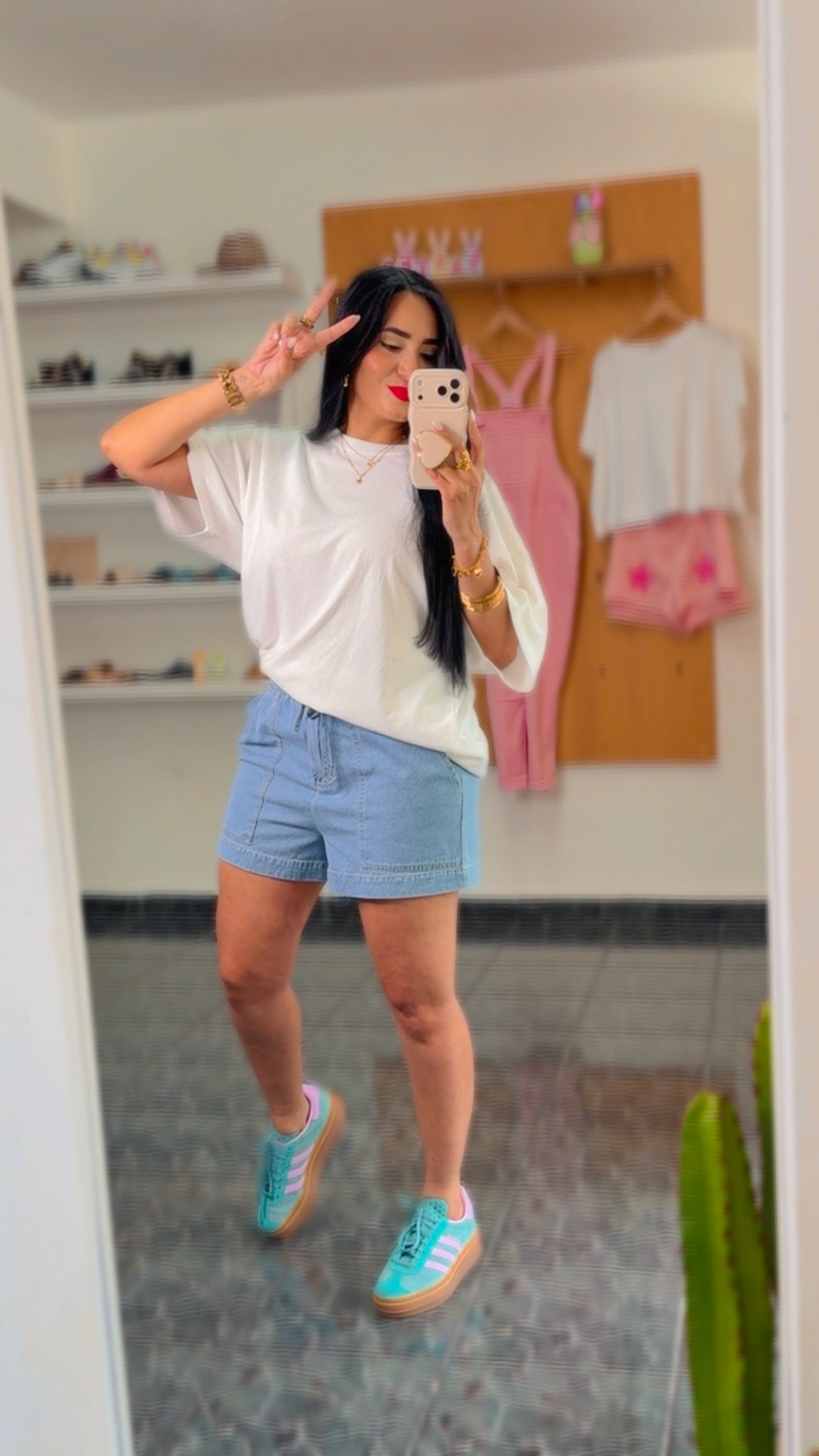 Light Denim Elastic Waist Short