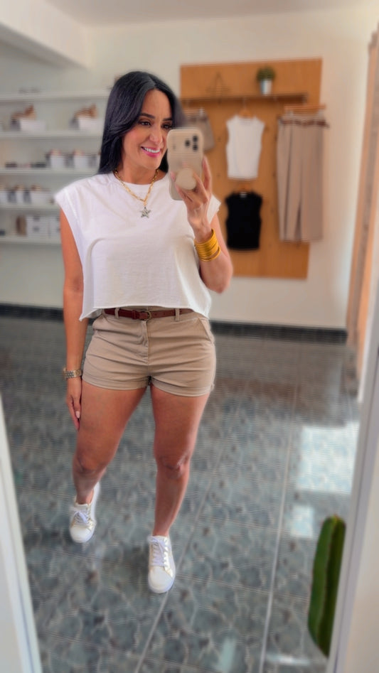 Cotton Spandex Belted Shorts