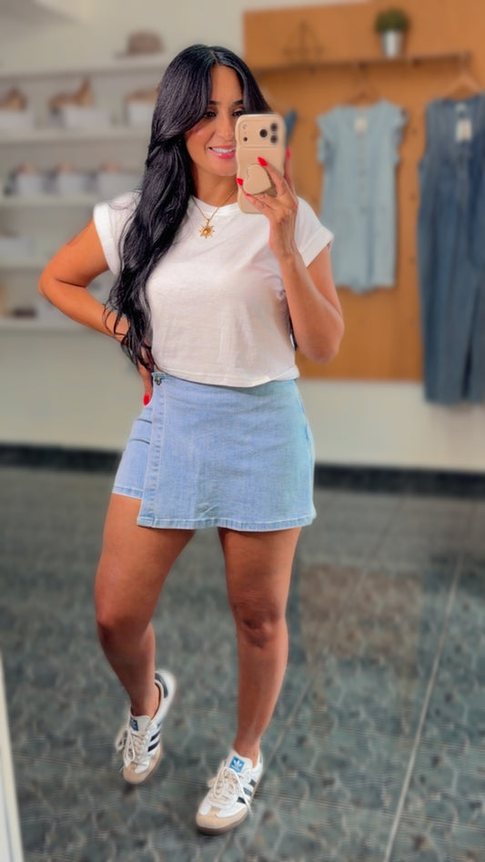 Light Denim Zipper Spandex Skort