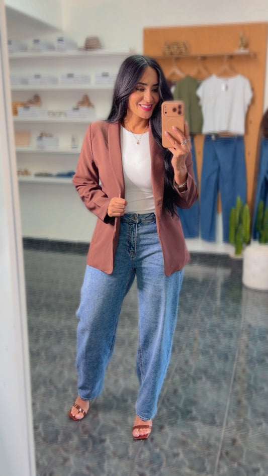Brown Open Front Blazer