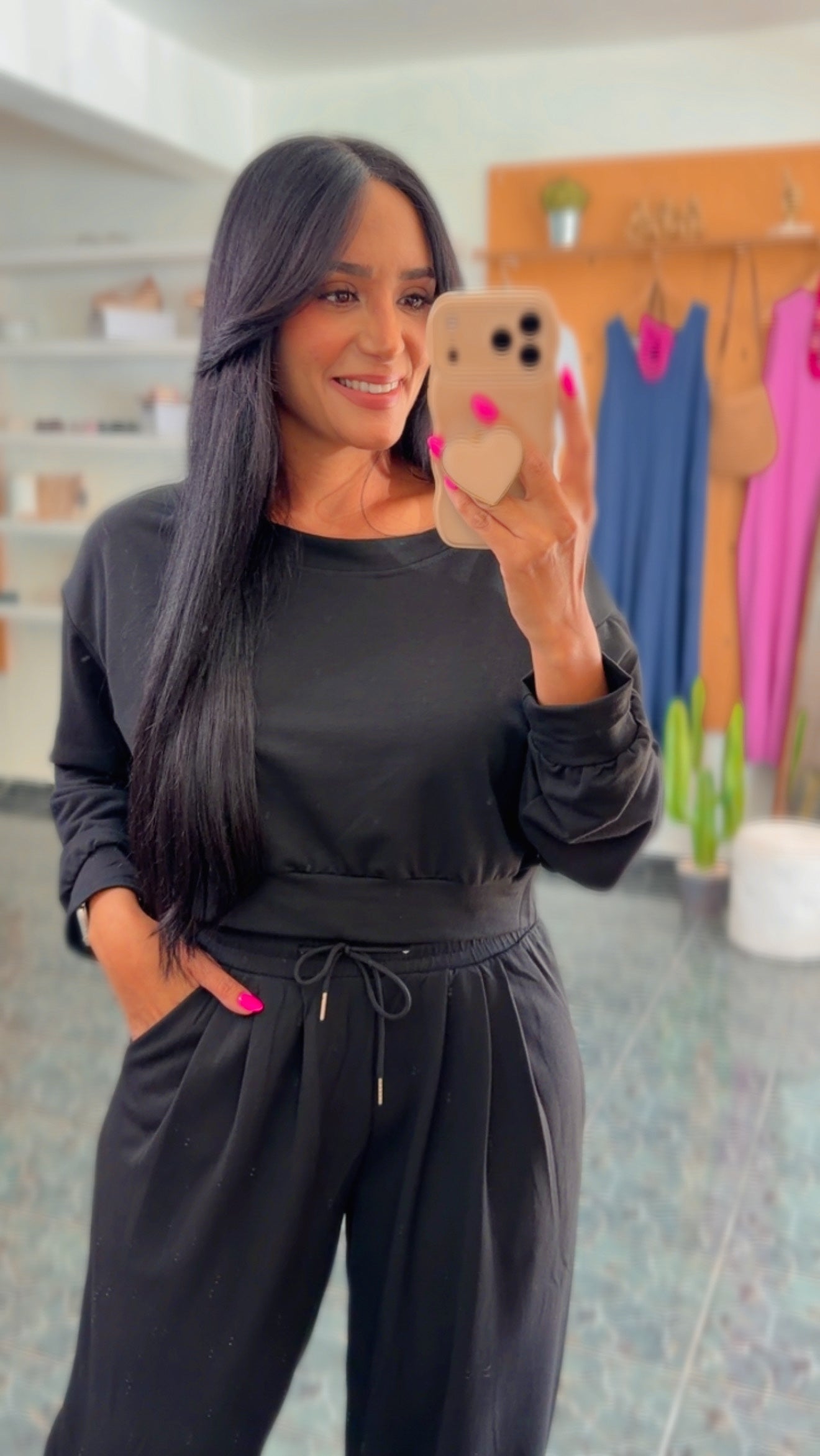 Black French Terry Off Shoulder Set