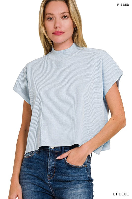 Light Blue Viscose Mock Neck Boxy Sweater