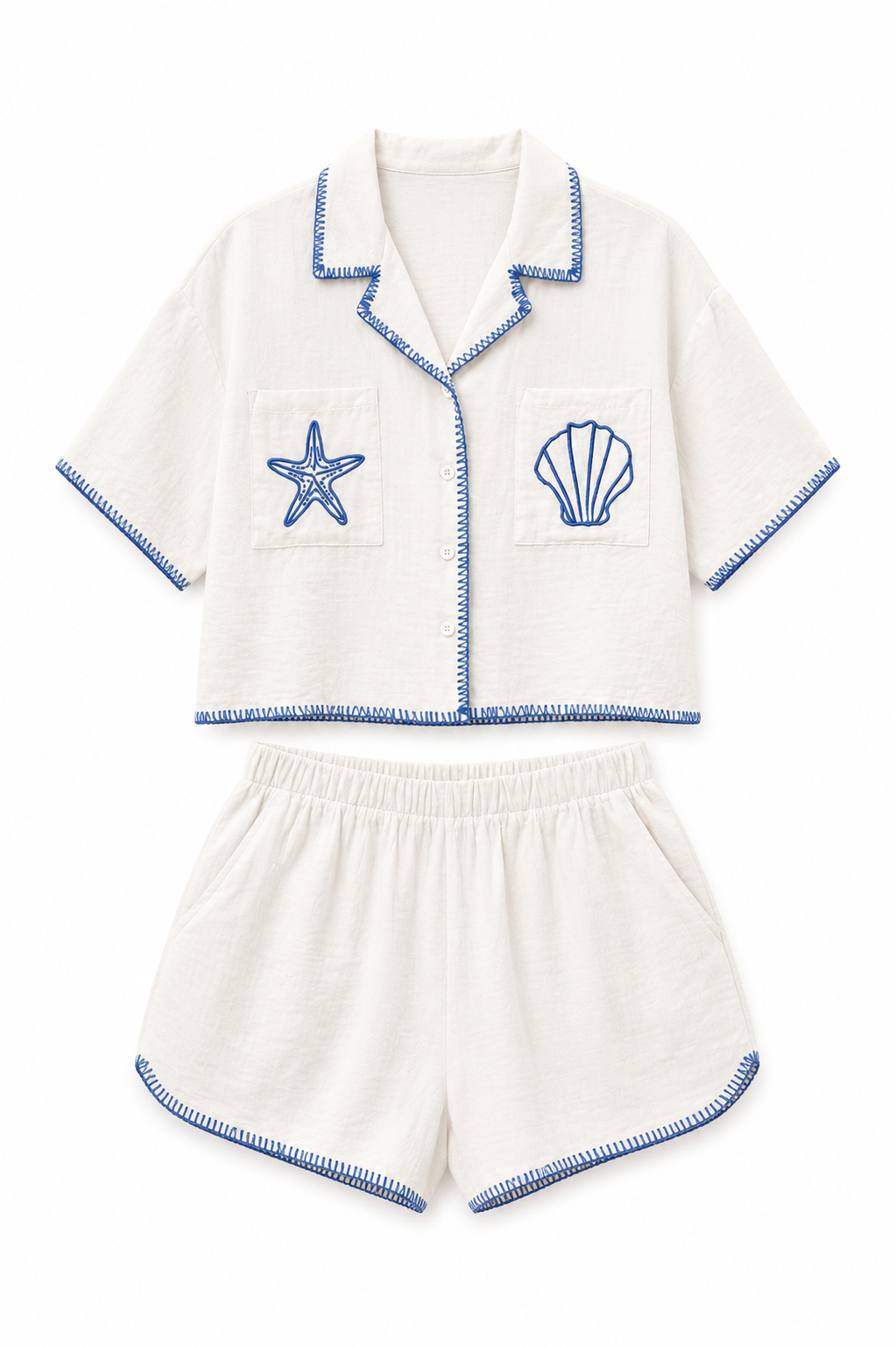 Cream Embroidery Sea Set