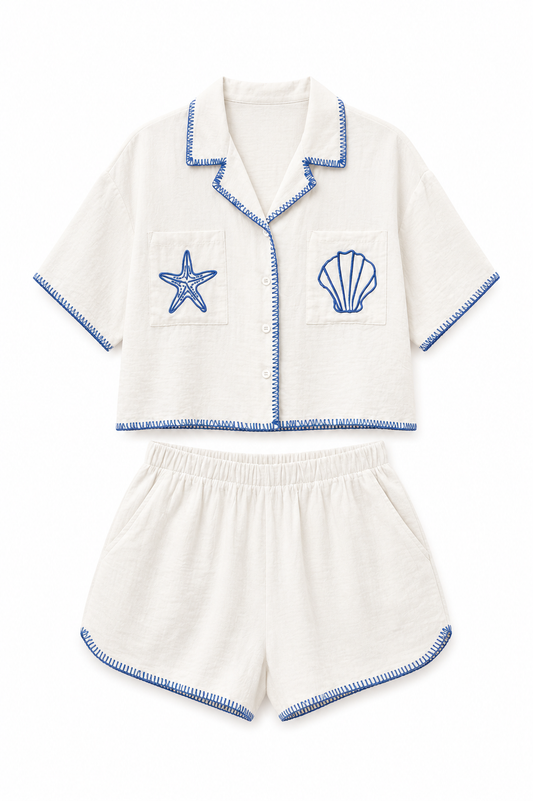 Cream Embroidery Sea Set