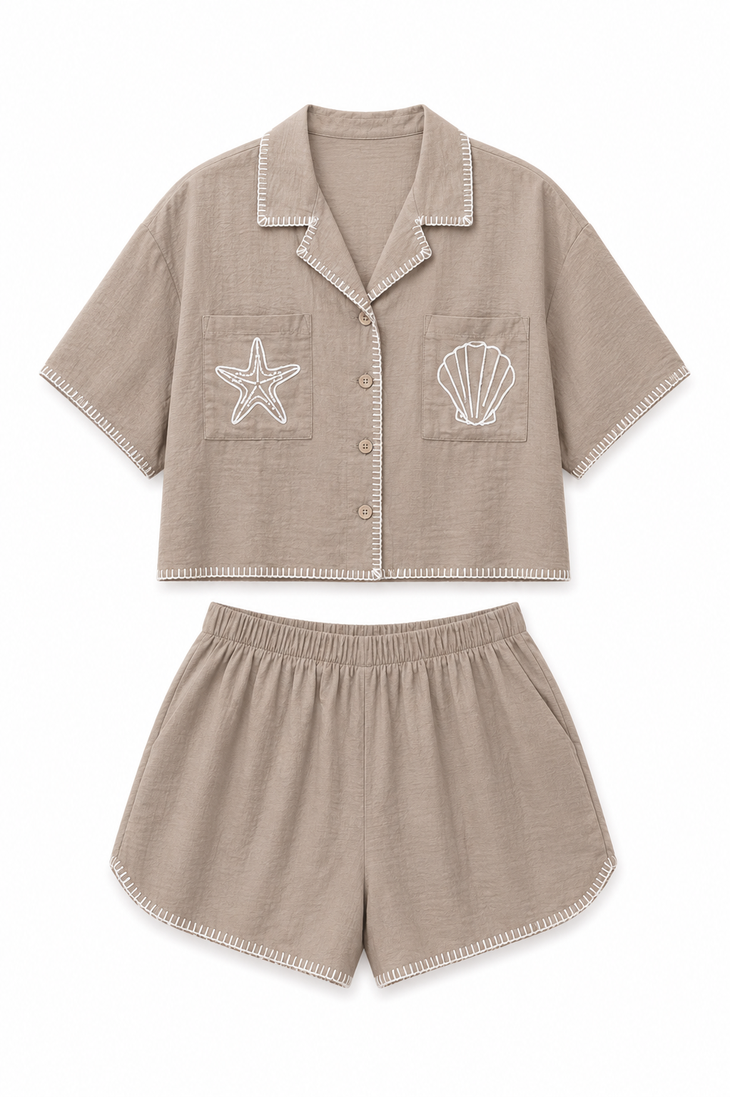 Khaki Embroidery Sea Set