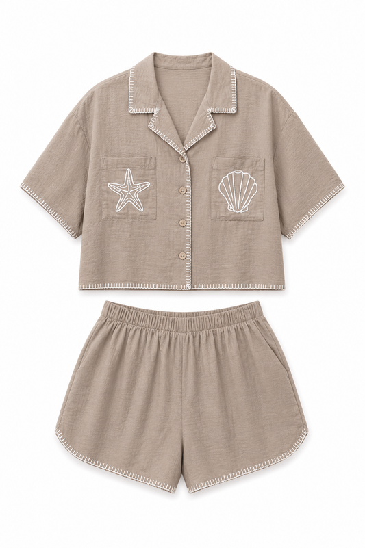 Khaki Embroidery Sea Set