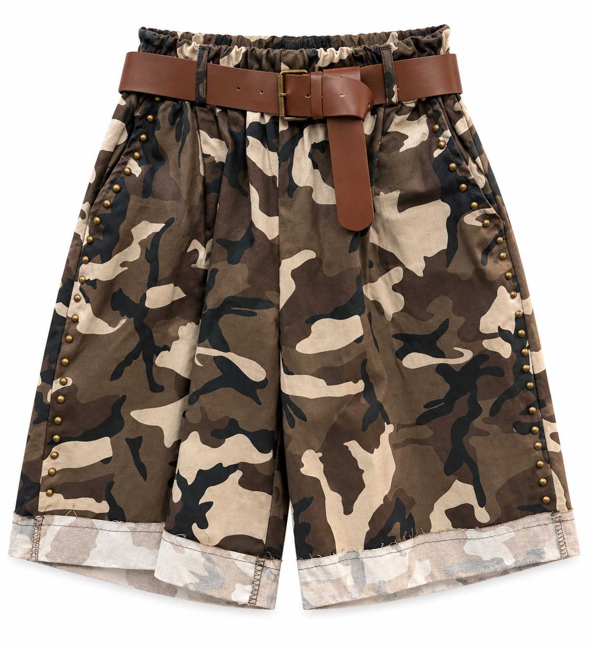 Brown Italy Camo Studs Bermudas