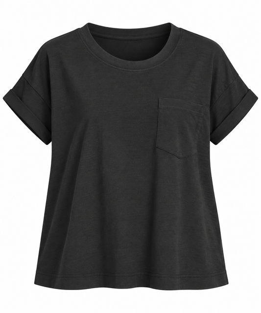 Black Cuffed Front Pocket Tee