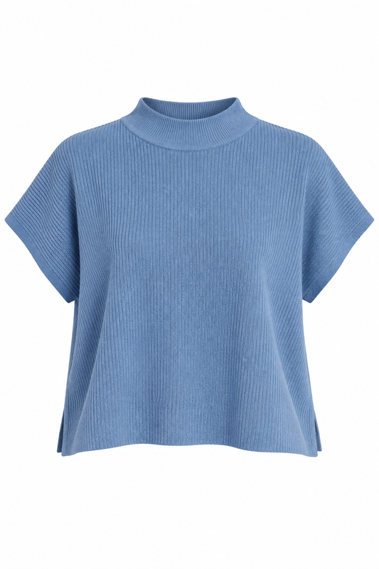 Dusty Blue Viscose Mock Neck Boxy Sweater