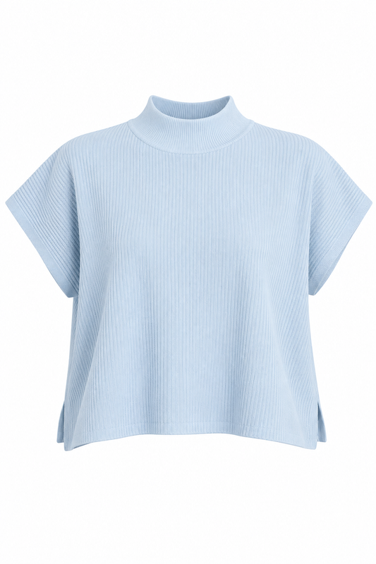 Light Blue Viscose Mock Neck Boxy Sweater