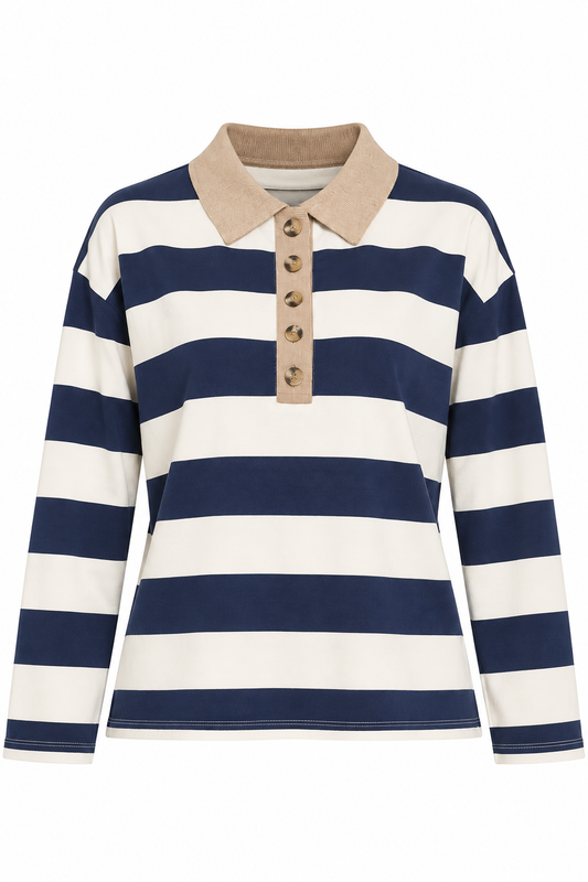 Navy Striped Contrast Collar Polo Tee