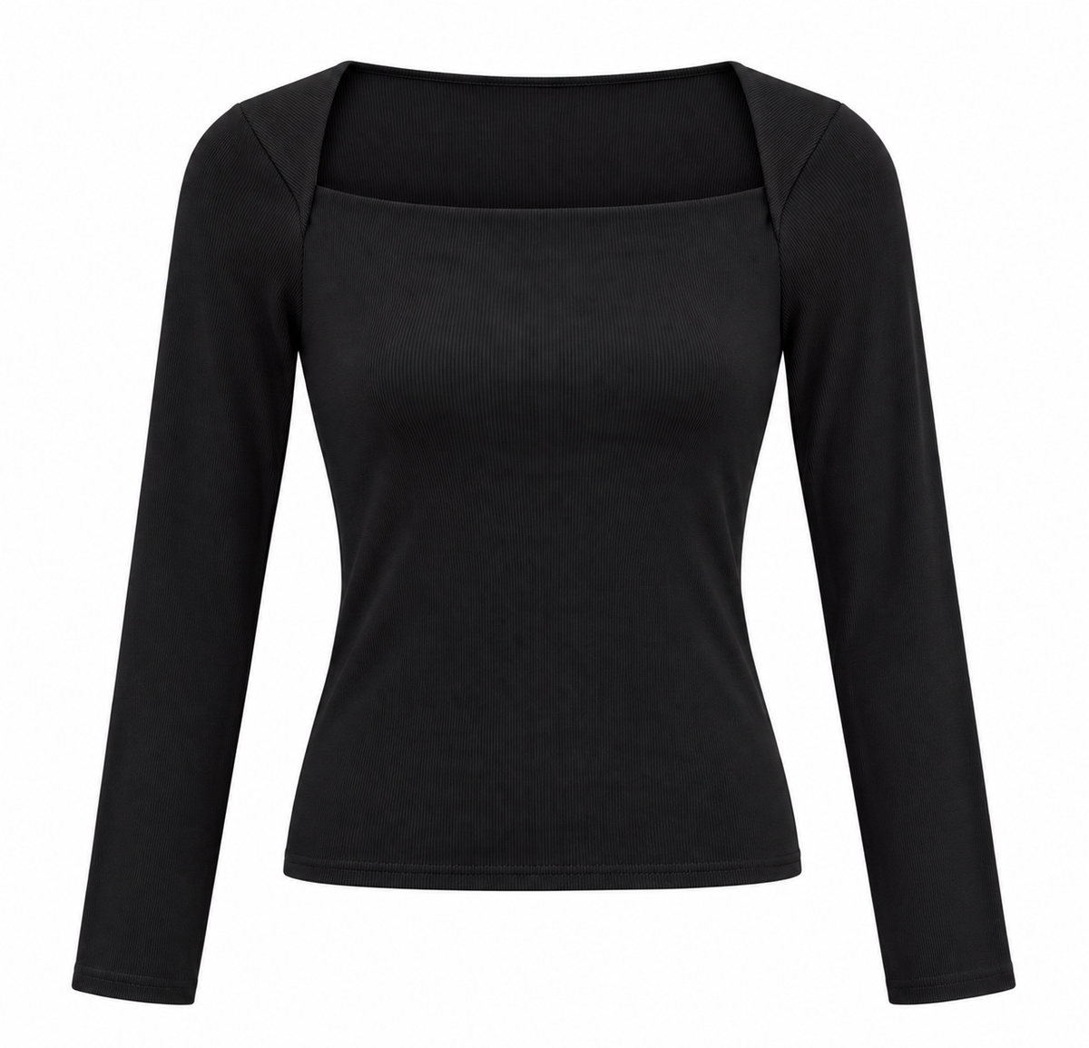 Black Knitted Long SLV Spandex Top
