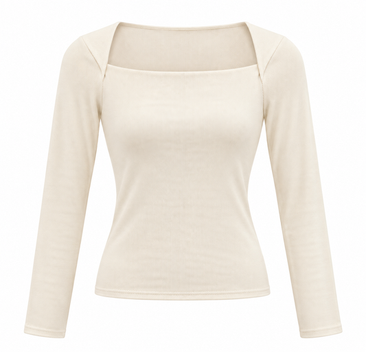 Ivory Knitted Long SLV Spandex Top