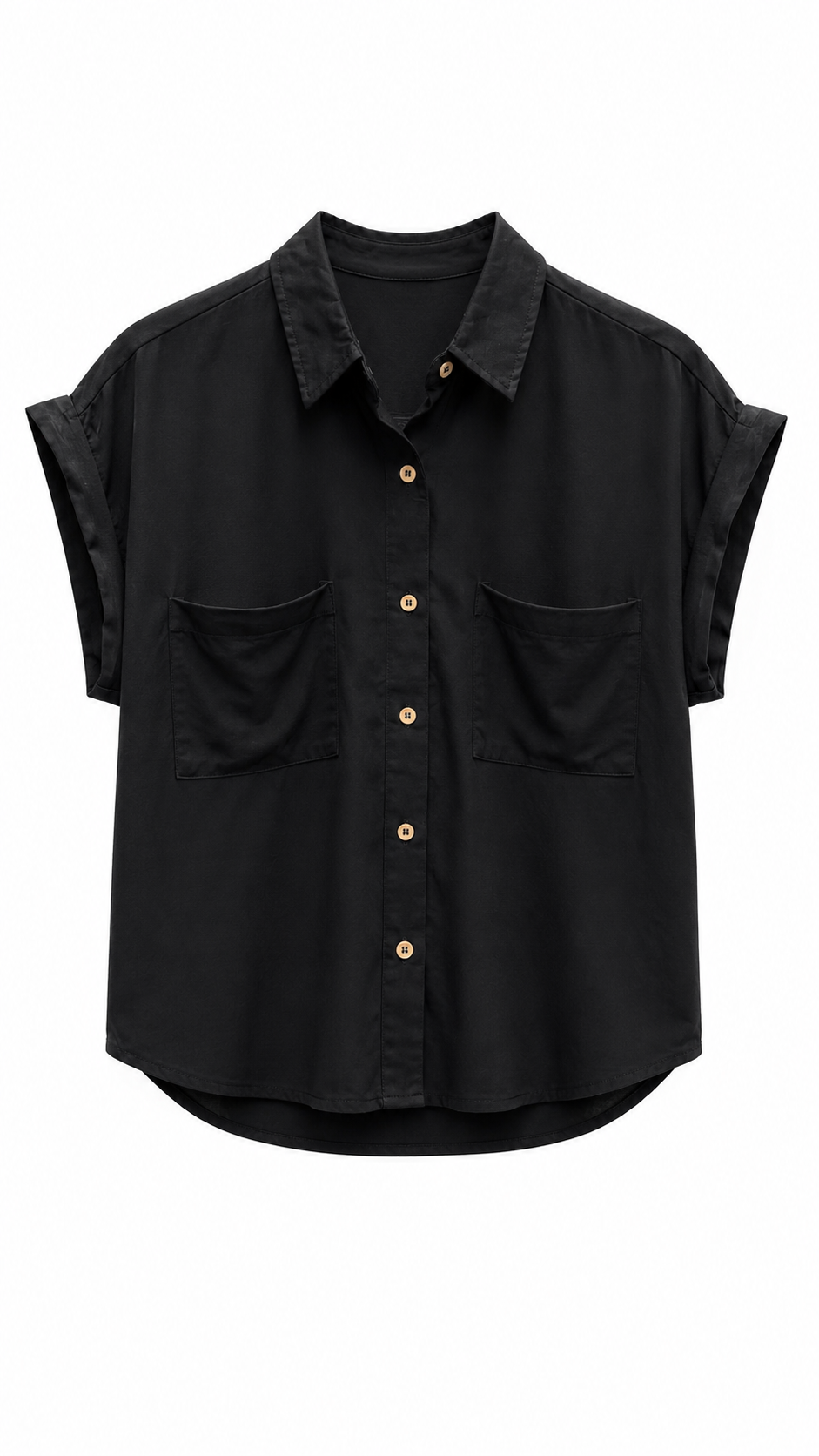 Black Button-Up Collared Blouse