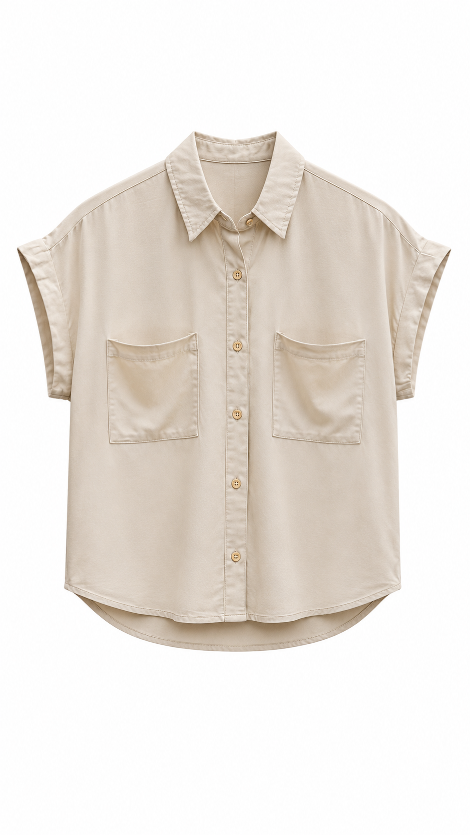 Kakhi Button-Up Collared Blouse