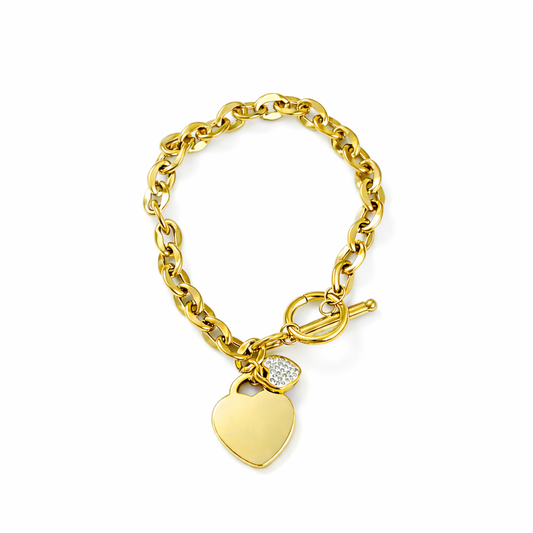 18K Gold Pleated Waterproof Stainless Steel Heart Bracelet