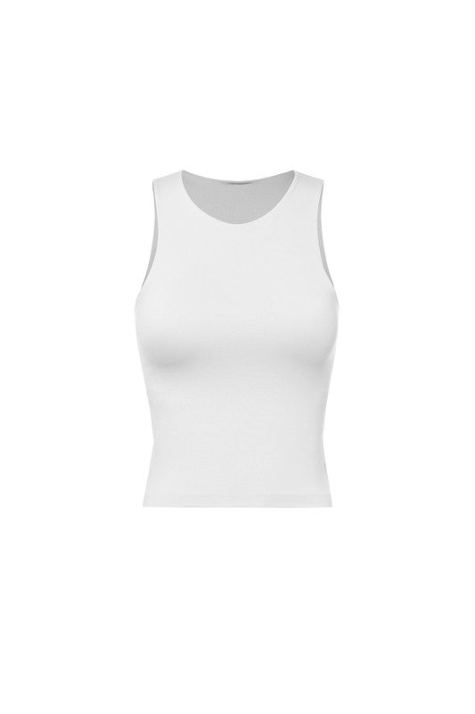 White Ribbed Inner Lined Sleeveless Tank