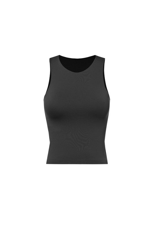 Black Ribbed Inner Lined Sleeveless Tank
