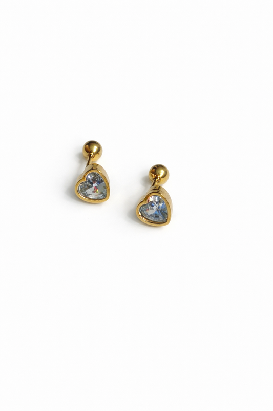 18K Gold Pleated Waterproof Stainless Heart Stud Earrings