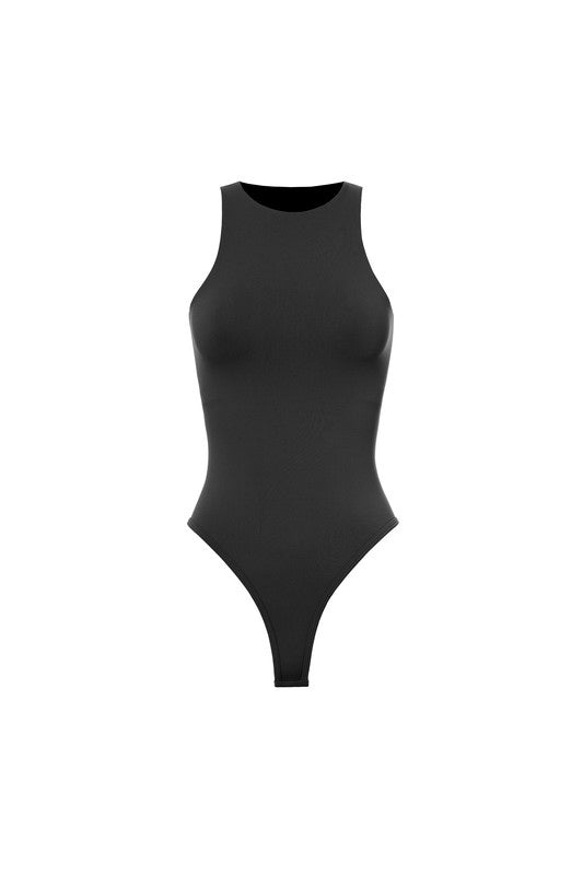 Black Double Layered Round Neck Bodysuit