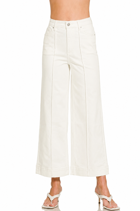 Ivory High Rise Wide Leg Denim Pants